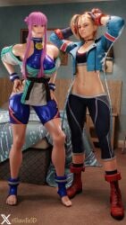 2girls 3d athletic athletic_female blonde_hair british british_female busty cammy_white capcom dawdle3d female female_focus female_only french french_female hourglass_figure jack-o_pose manon_legrand naked_footwear pink_hair pose posing street_fighter street_fighter_6 tagme wide_hips