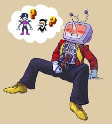 1boy 2025 antennae blush clothes clothing color colored deltarune deltarune_chapter_3 digital_drawing_(artwork) digital_media_(artwork) male male_only masturbation mettaton open_clothes open_shirt pointy_nose questioning_sexuality simple_background solo solo_male spamton_g_spamton sweat tenna_(deltarune) tv tv_head undertale undertale_(series) wire wireplay wires
