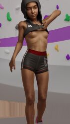 1girls 3d 3d_(artwork) 3d_model 3d_render areolae bare_thighs breasts breasts_out brown_eyes clementine_(the_walking_dead) clothed clothing dark-skinned_female dark_skin erect_nipples female female_focus female_only flashing flashing_breasts hood hood_up kawaiidetectiveenthusiast lifting_shirt nipples petite pose posing shoes shorts slim slim_waist small_breasts standing tank_top the_walking_dead the_walking_dead_game thighs toned toned_female workout_clothes