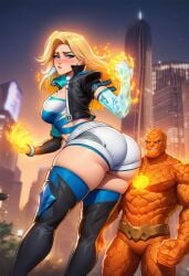 ai_generated ben_grimm blonde_hair fantastic_four human_torch human_torch_(marvel_rivals) johnny_storm luna_snow_(cosplay) marvel marvel_comics marvel_rivals rule_63 the_thing_(marvel)