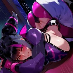 1girls :q ai_generated ass black_hair blush breasts curvy fourina gloves huge_ass juri_han large_breasts licking_lips looking_at_viewer shiny sideboob solo street_fighter street_fighter_6 tongue tongue_out top-down_bottom-up