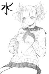 1girls boku_no_hero_academia bra breasts himiko_toga lingerie mizutori mizutori_(artist) my_hero_academia open_clothes shirt_lift sketch solo solo_female toga_himiko