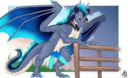 2025 2_penises animal_genitalia black_sclera blue_body blue_claws blue_fur blue_knot blue_mane blue_membrane blue_penis claws digitigrade diphallia diphallism dragon erection feral finger_claws fur genital_slit genitals hi_res horn knot knotted_penis looking_at_viewer male mane membrane_(anatomy) membranous_wings multi_genitalia multi_penis mythological_creature mythological_scalie mythology penis purple_eyes purple_horn scalie shaded snout solo toe_claws watermark wings zyria