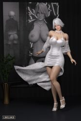 3d busty christie_(doa) dead_or_alive female female_focus female_only hourglass_figure loveluv69 nude nude_female nudity pinup pinup_pose tagme white_hair wide_hips