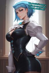 1futa 1futanari ai_generated aqua_eyes aqua_hair ass big_ass big_breasts big_butt big_hips big_penis black_vest blue_eyes blue_hair breasts caption captioned cleavage clothed clothing dick dickgirl earrings eyebrows eyelashes female futa_only futanari gem gloves grin grinning grinning_at_viewer gyakuten_saiban hair hand_on_hip hands-free huge_cock indoors karuma_mei latex lips long_hair looking_at_viewer makeup mature mature_female mature_futa mature_futanari medium_hair narrow_waist narrowed_eyes nose pantyhose penis sadism sadistic sadistic_girl sadistic_smile seducing seductive seductive_eyes seductive_gaze seductive_look seductive_mouth seductive_pose seductive_smile shirt short_hair side_view skirt smile smile_at_viewer smiley_face smirk smirking smirking_at_viewer smooth_balls smooth_penis smooth_skin solo solo_dickgirl solo_focus solo_futa solo_futanari testicles text text_bubble thick_thighs thighhighs thighs velarin vest