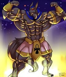 abs anthro anubis berserknsfw biceps canine jackal male muscles muscular muscular_arms muscular_legs muscular_male muscular_thighs pecs sukiyo tail