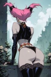 1girls ai_generated ass behind_view createhentai dc_comics jinx_(dc) lace_panties lace_stockings sexy_underwear solo_female teen_titans thong