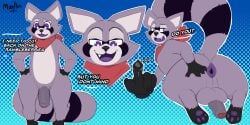 2:1 anthro anus ass balls big_balls big_butt blue_background boop darkened_genitalia darkened_penis foreskin fur genitals grey_body grey_fur hands_on_hips hi_res huge_butt humanoid_genitalia humanoid_penis indigo_park kerchief kerchief_only looking_at_viewer looking_back male mammal markings moofles123 mostly_nude neckerchief neckerchief_only neckwear pawpads penis procyonid purple_anus purple_eyes purple_pawpads purple_tongue raccoon raised_tail rambley_raccoon scarf simple_background solo spread_anus spreading striped_markings striped_tail stripes tail tail_markings tongue