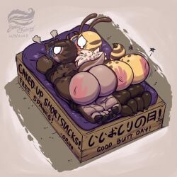 1:1 angry anthro arthropod bee blush bondage bondage bound breath butt_slap dinosaur duo hi_res honey_bee hymenopteran insects jammerhighwind japanese_text male male/male prehistoric_species public_use reptile ripter_(jammerhighwind) scalie short_stack slap spank_marks spanking text theropod tyrannosaurid tyrannosauroid tyrannosaurus tyrannosaurus_rex wexley_(jammerhighwind) worried