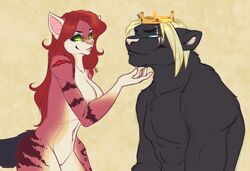 anthro breasts crown duo feline female fur hair kriticalerror male mammal muscular nipples nude pussy smile standing