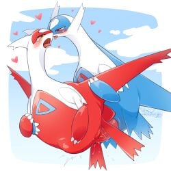 1:1 blush blush_lines bodily_fluids cotora duo female feral generation_3_pokemon genital_fluids genitals hi_res latias latios legendary_pokemon looking_pleasured male male/female narrowed_eyes nintendo penis pokemon pokemon_(species) red_eyes saliva saliva_string sex tears tongue tongue_out vaginal_fluids vaginal_penetration yellow_eyes