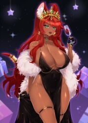 aliciaxlife breasts dark-skinned_female dark_skin female forestfox66 gold_jewelry green_eyes jewelry looking_at_viewer mouse mouse_ears mouse_girl queen rat rat_girl rat_tail red_hair solo solo_female virtual_youtuber vtuber youtuber