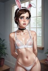 1girls 2d ai_generated bikini brown_hair choker ellie_(the_last_of_us) ellie_williams female petite pubic_hair ribs skinny small_breasts standing the_last_of_us young