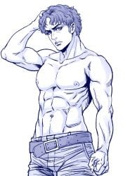arm_up curly_hair fear_and_hunger fear_and_hunger:_termina hand_on_head looking_at_viewer male male_only marcoh_(fear_and_hunger) monochrome muscular muscular_male solo topless topless_male yoshinaga_yuki3