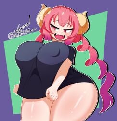 1girls big_breasts breasts dragon_girl dragon_horns enormous_breasts female female_focus female_only horns huge_breasts ilulu_(dragon_maid) kobayashi-san_chi_no_maidragon large_breasts large_hips light-skinned_female light_skin needarefill77 red_eyes red_hair shirt shirt_only voluptuous voluptuous_female wide_hips