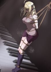 1girls akamatsu_kaede blonde_hair bondage crotch_rope danganronpa danganronpa_v3 drool female female_only fully_clothed piano school_uniform schoolgirl solo solo_focus wet_thighs zetsu_red