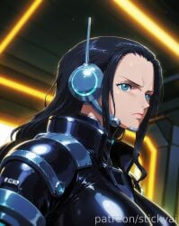 1girls ai_generated anime black_hair blue_eyes breasts clothing female female_only fit nico_robin nsfw one_piece stickyai
