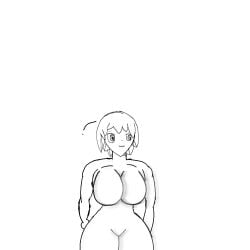 big_breasts big_breasts female happy neko uwu white_background white_body white_hair