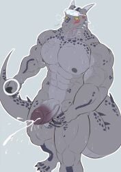 abs absurd_res anthro argonian balls bethesda_game_studios bodily_fluids cum erection genital_fluids genitals geryorias glans grey_body grey_scales hi_res humanoid_genitalia humanoid_penis male masturbation microsoft muscular muscular_anthro muscular_male nipples nude pecs penis reptile scales scalie simple_background skyrim solo standing sweat tail the_elder_scrolls vein veiny_muscles veiny_penis vr_controller vr_headset yellow_eyes