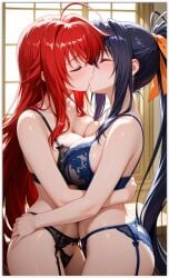 2girls ai_generated akeno_himejima girl_on_girl high_school_dxd lesbian_couple lesbian_domination lesbian_focus lesbian_kiss lesbian_sex lingerie rias_gremory rias_x_akeno wanting_cock yuri