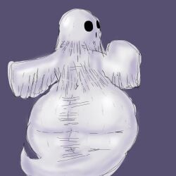 ambiguous_gender ass_bigger_than_head ass_cleavage big_ass big_butt butt_cleavage ghost looking_at_viewer sheets spirit thick_ass thick_thighs trashboat