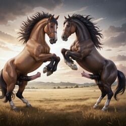 ai ai_generated animal_genitalia animal_penis balls bing_image_creator cloud detailed detailed_background duo equid equine equine_genitalia equine_penis feral field flared_penis genitals grass hi_res hooves horse male male/male mammal penis plant stable_diffusion standing