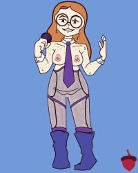 freckles freckles_on_breasts ginger_female ginger_hair glasses illymation ilyssa_levy lingerie microphone naked naked_female news_reporter nude nude_female see-through_clothing smile tie youtube youtuber