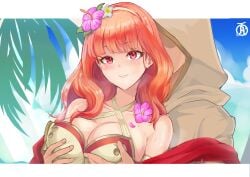 1girls bikini breast_grab breasts celica_(fire_emblem) female female_focus fire_emblem_heroes groping large_breasts revolverwingstudios solo_focus swimsuit upper_body