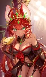 aliciaxlife breasts dark-skinned_female dark_skin female gold_jewelry green_eyes jewelry looking_at_viewer mouse mouse_ears mouse_girl queen rat rat_girl rat_tail red_hair solo solo_female virtual_youtuber vtuber youtuber