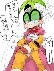 1boy 3_fingers animal_genitalia animal_penis anthro apron blue_eyes blush bow bracelet clothed clothing cosplay crazy_eyes crossdresser crossdressing cum cum_leaking cum_on_leg cum_on_penis cumdrip dialogue dress dripping edit erect erection eyewear fangs glasses green_skin horny iggy_koopa japanese_text jewelry koopa koopaling looking_at_penis looking_down male male_only mario_(series) momiwo nintendo onomatopoeia open_mouth penis plain_background ribbon scalie sharp_teeth simple_background sketch skirt_lift socks solo spectacles spiked_bracelet standing tapering_penis text tongue translation_request uncensored video_games white_background