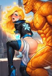 ai_generated ben_grimm blonde_hair consensual fantastic_four human_torch human_torch_(marvel_rivals) johnny_storm luna_snow_(cosplay) marvel marvel_comics marvel_rivals rule_63 taken_from_behind the_thing_(marvel)