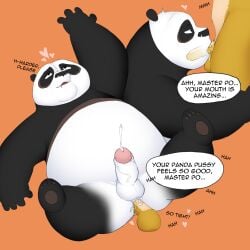 1:1 anthro ass bear big_butt big_penis bodily_fluids canid canine dreamworks dreamworks_animation drooling duo ejaculation english_text erection fellatio fox genitals giant_panda heart_symbol hi_res hypnokoo kung_fu_panda kung_fu_panda_(movie) male male/male mammal master_po_ping oral overweight overweight_male paramount_pictures penetration penile penis saliva sex text