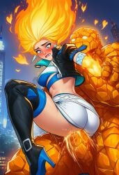ai_generated ben_grimm blonde_hair consensual fantastic_four human_torch human_torch_(marvel_rivals) johnny_storm luna_snow_(cosplay) marvel marvel_comics marvel_rivals rule_63 taken_from_behind the_thing_(marvel)