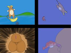 absurd_res alolan_form alolan_raichu ambiguous_gender balls black_eyes comic digital_media_(artwork) duo feral fin fur generation_1_pokemon generation_7_pokemon generation_9_pokemon genitals hi_res laser_wolf male male/male marine mountain_background nintendo oral orange_body penis pokemon pokemon_(species) regional_form_(pokemon) sex simple_background size_difference tail tatsugiri underwater water white_body