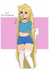 1femboy adventure_time blonde_hair blush bulge bulge_through_clothing bulge_under_clothes crop_top crossdressing crossdressing_male english_text femboy femboy_only finn_the_human holding_clothing holding_object jeteggs long_hair miniskirt outfit_swap shirt skirt solo solo_focus talking talking_to_another thick thick_hips thick_thighs thigh_highs thighhighs thighs tshirt very_long_hair zettai_ryouiki