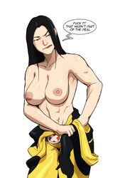 1girls abs bare_shoulders belly belt black_hair bodysuit breasts english english_text female female_only green_eyes large_breasts laura_kinney long_hair marvel marvel_comics muscle muscular_female naavs navel nipples simple_background solo speech_bubble text topless white_background wolverine_(x-23) wolverine_(x-men) x-23 x-men