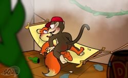 alcohol anal anal_sex anthro ass balls barrel baseball_cap beer_glass beverage blush bottle brown_body clothing conker conker's_bad_fur_day container diddy_kong donkey_kong_(series) drugs drunk duo empty_bottle eye_contact fur genitals hammock haplorhine hat headgear headwear hi_res holding_object joints looking_at_another male male/male male_penetrated male_penetrating male_penetrating_male mammal marijuana messy_room monkey nintendo nipples nude open_mouth orange_body penetration plant primate rareware rodent sciurid seductive sex smile smoke spank_marks squirrelfromthesouth substance_intoxication tail teeth topwear tree_squirrel vines
