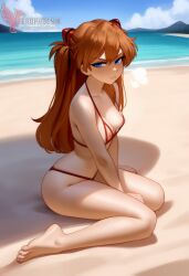 1girls 2d ai_generated areolae ass asuka_langley_sohryu back bare_shoulders beach big_ass bikini bikini_pull bikini_top blue_eyes day erophoenix female female_focus full_body long_hair looking_at_viewer neon_genesis_evangelion ocean orange_hair outdoors pale_skin pale_skinned_female patreon_username red_bikini sky small_breasts solo swimsuit thick thick_thighs uncensored