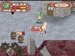 1boy 2girls animated ass barrel breasts cg colored_skin female gameplay_mechanics goblin goblin_male goblin_walker green_hair green_skin large_breasts long_hair medium_breasts monster monster_girl monster_rape multiple_boys multiple_girls nipples nude official_art parody pink_hair pointy_ears purple_hair rape sex short_hair sign sound straight tagme video