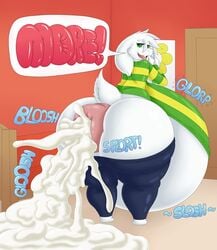 anthro anus asriel_dreemurr ass big_ass big_butt boss_monster caprine clothed clothing cum cum_everywhere cum_from_ass cum_in_ass cum_inside excessive_cum femboy fur goat green_eyes huge_ass huge_butt hyper hyper_anus hyper_ass hyper_butt inflation long_ears looking_at_viewer looking_back male mammal messy open_mouth presenting puffy_anus senos smile solo standing text thick_thighs tongue tongue_out undertale video_games white_fur wide_hips