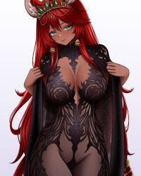 aliciaxlife breasts dark-skinned_female dark_skin female gold_jewelry green_eyes indie_virtual_youtuber jewelry looking_at_viewer mouse mouse_ears mouse_girl queen rat rat_girl rat_tail red_hair solo solo_female virtual_youtuber vtuber youtuber