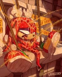 anthro anus balls bodily_fluids body_writing bound condom echidna filled_condom gaping gaping_anus genital_fluids genitals hi_res knuckles_the_echidna male mammal monotreme peeing penis rope sega sexual_barrier_device sonic_the_hedgehog_(series) tally_marks tongue tongue_out urinal urine voidlesky watersports