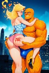 ai_generated ass ben_grimm blonde_hair branding_mark fantastic_four human_torch human_torch_(marvel_rivals) johnny_storm marvel marvel_comics marvel_rivals rule_63 submissive the_thing_(marvel)