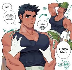 2boys big_pecs black_hair black_tank_top blush bodily_fluids boxing_gloves breath bubble_pecs busty busty_boy chibi clothed clothed_male clothing cloud cute_male dialogue disembodied_hand disembodied_hands duo english_text gay green_eyes green_shorts green_text hand_on_pec hand_on_pecs hi_res human little_mac male male/male male_only massage milkiato milking_machine muscular muscular_male nintendo nipples nipples_visible_through_clothing one_eye_closed pecs punch_out resting short_hair shorts simple_background sitting sitting_on_chair sketchy sleeveless sweat sweating tank_top text unknown_male white_background