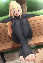 ai ai_assisted ai_generated blonde_female blonde_hair blue_eyes darkness_(konosuba) feet feet_focus female_domination femdom foot_fetish foot_focus kono_subarashii_sekai_ni_shukufuku_wo! sole_female soles soles_fetish sweaty sweaty_body
