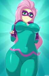 1girls 2d 2d_(artwork) alternate_costume breasts domino_mask equestria_girls female female_focus female_only fluttershy_(eg) front_view full_body_suit gloves green_background green_eyes green_suit hasbro long_hair looking_at_viewer masked masked_female medium_breasts my_little_pony pink_hair riouku sexy simple_background slim_girl solo solo_female solo_focus standing tight_clothing young younger_female