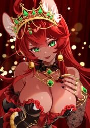 aliciaxlife breasts dark-skinned_female dark_skin female gold_jewelry green_eyes jewelry looking_at_viewer mouse mouse_ears mouse_girl queen rat rat_girl rat_tail red_hair solo solo_female virtual_youtuber vtuber youtuber