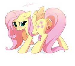 ... 2017 anus ass blush clitoris cutie_mark dock equine female feral fluttershy_(mlp) friendship_is_magic fur hair long_hair mammal my_little_pony pegasus pink_hair pink_tail pussy shy simple_background solo standing text tomatocoup white_background wings yellow_fur
