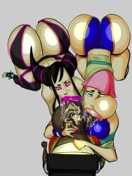 1boy 2d 2girls bimbo capcom croquant dark-skinned_male dark_skin female female_focus juri_han light-skinned_female light_skin manon_legrand penis street_fighter street_fighter_6 tagme