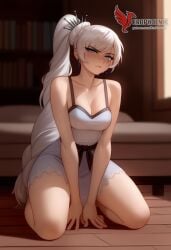 1girls 2d ai_generated ass big_ass blue_eyes breasts erophoenix female female_focus full_body looking_at_viewer patreon_username rwby scar small_breasts solo solo_female thick thick_thighs uncensored weiss_schnee white_hair